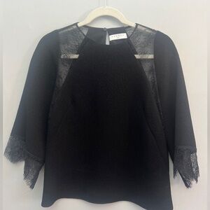 Sandro Paris Black Lace Detail Blouse, Size 4